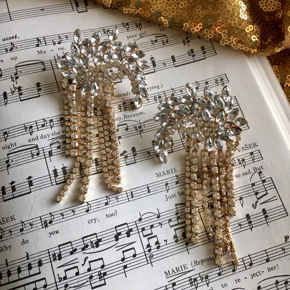 Crystal statement fringe dangle earrings NWT